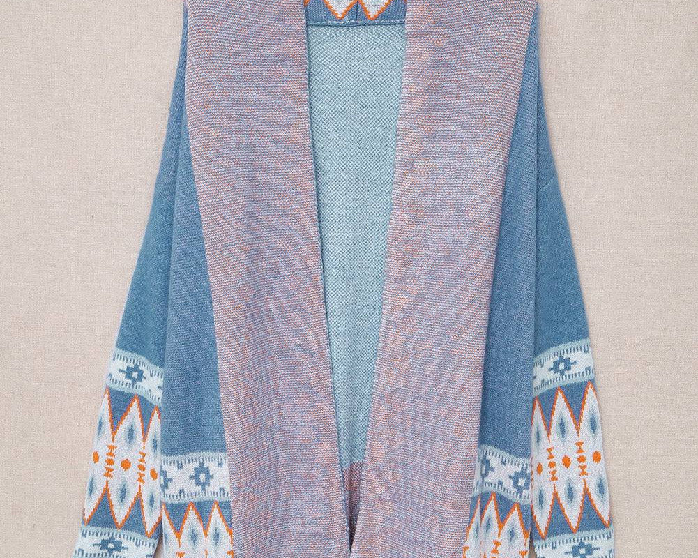 Geometric Open Front Long Sleeve Cardigan - NEWYORKLISTED