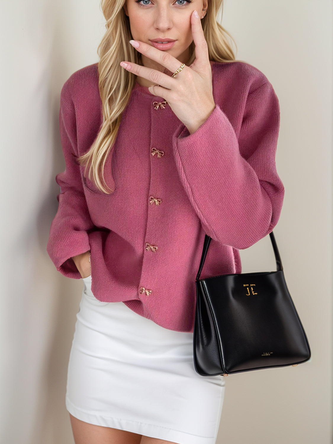 NEWYORKLISTED STYLE COLLECTION: Bow Button Long Sleeve Cardigan - NEWYORKLISTED