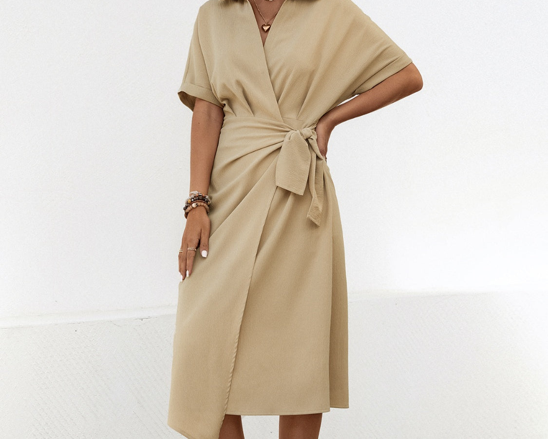 NEWYORKLISTED STYLE COLLECTION: Waist-Tie Short Sleeve Midi Dress - NEWYORKLISTED