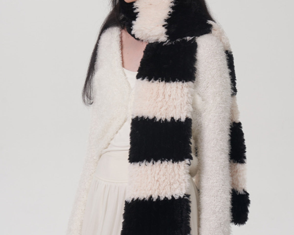 Fuzzy Contrast Striped Scarf - NEWYORKLISTED