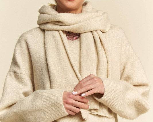 NEWYORKLISTED STYLE COLLECTION: V-Neck Dropped Shoulder Sweater with Scarf - NEWYORKLISTED