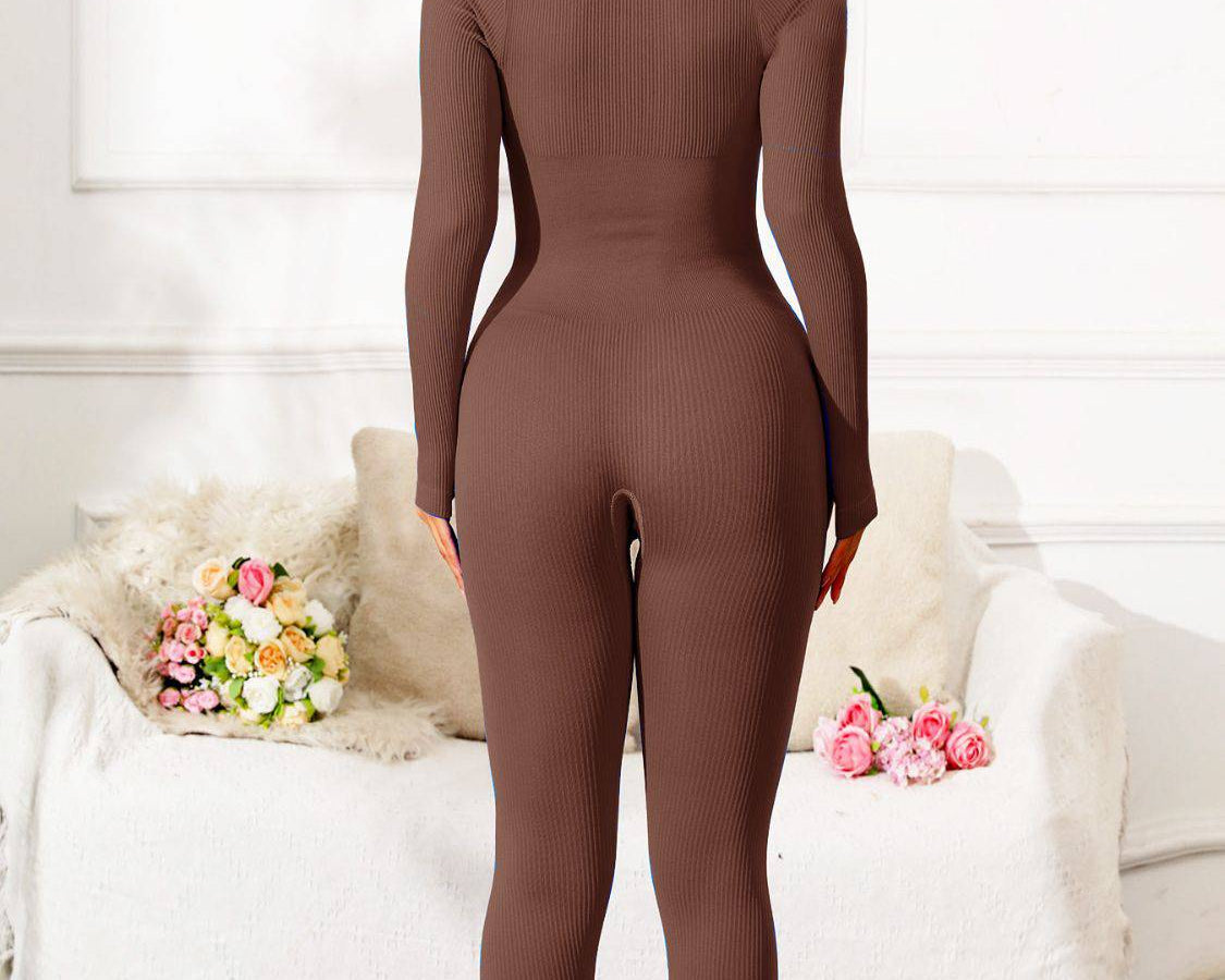 Scoop Neck Long Sleeve Active Jumpsuit - NEWYORKLISTED