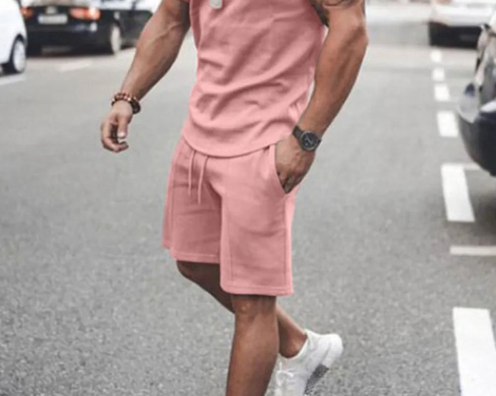 NEWYORKLISTED ATLAS MEN’S COLLECTION: Men’s Plus Size Round Neck Short Sleeve Top and Shorts Set – All-Day Comfort, Streamlined Style in Dusty Pink