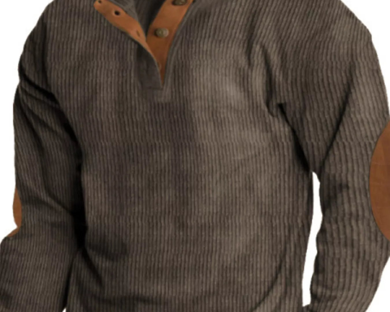 NEWYORKLISTED ATLAS MEN's COLLECTION: Brown ribbed sweater with leather accents on a white background