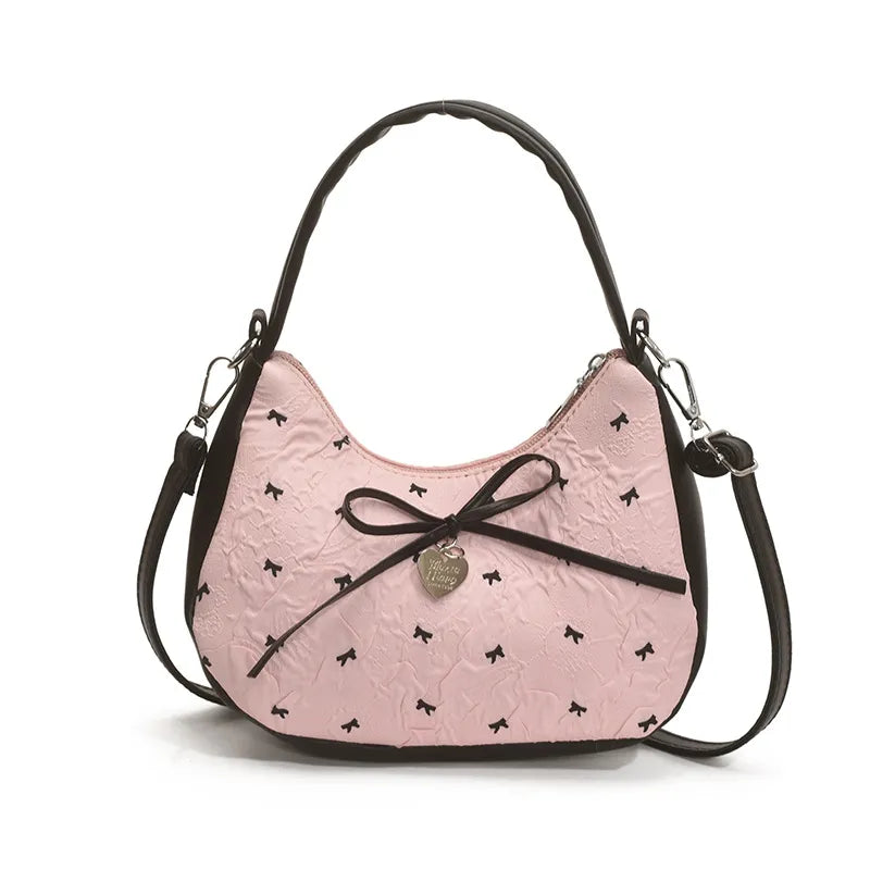NEWYORKLISTED STYLE COLLECTION: Printed Bow Shoulder Bag in Pink
