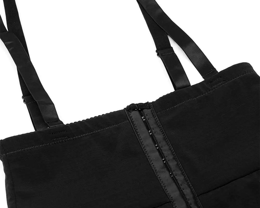 NEWYORKLISTED Intimate Apparel: Black apron with straps on a white background