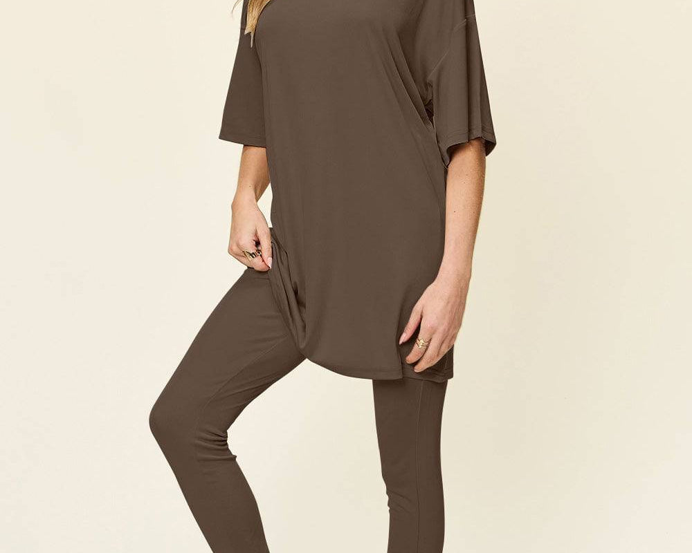 NEWYORKLISTED STYLE COLLECTION: Round Neck Dropped Shoulder T-Shirt and Leggings Set - NEWYORKLISTED