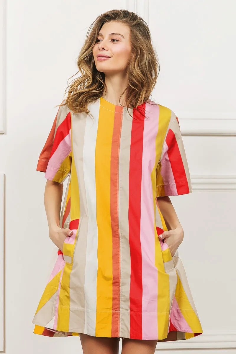 NEWYORKLISTED STYLE COLLECTION: BiBi Multi Stripe Woven Flared Midi Dress – Bold, Breezy & Unapologetically Fun
