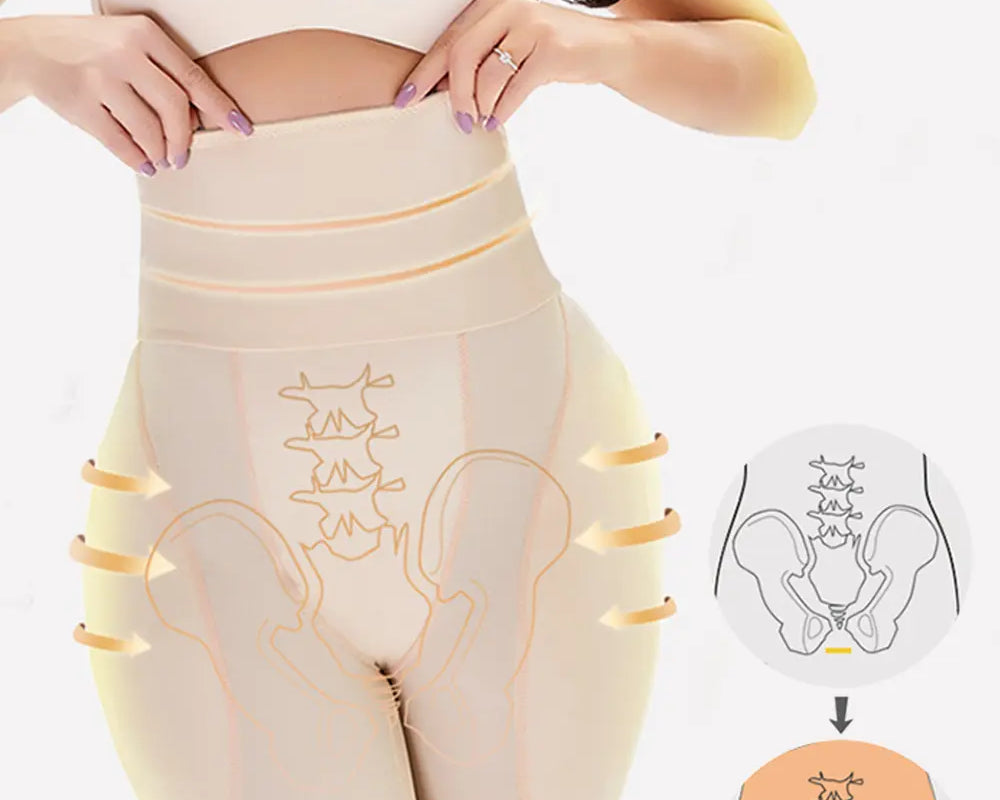 NEWYORKLISTED Intimate Apparel: Beige shapewear with anatomical diagram on a white background