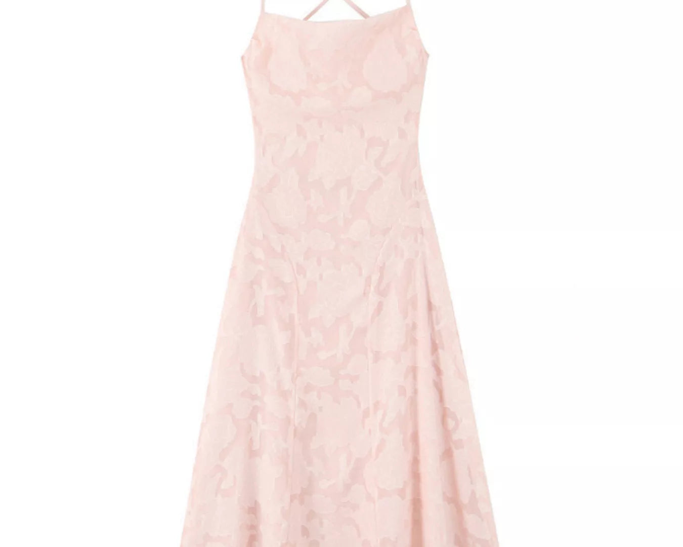 NEWYORKLISTED STYLE COLLECTION: Pink dress with criss-cross straps on a hanger against a white background