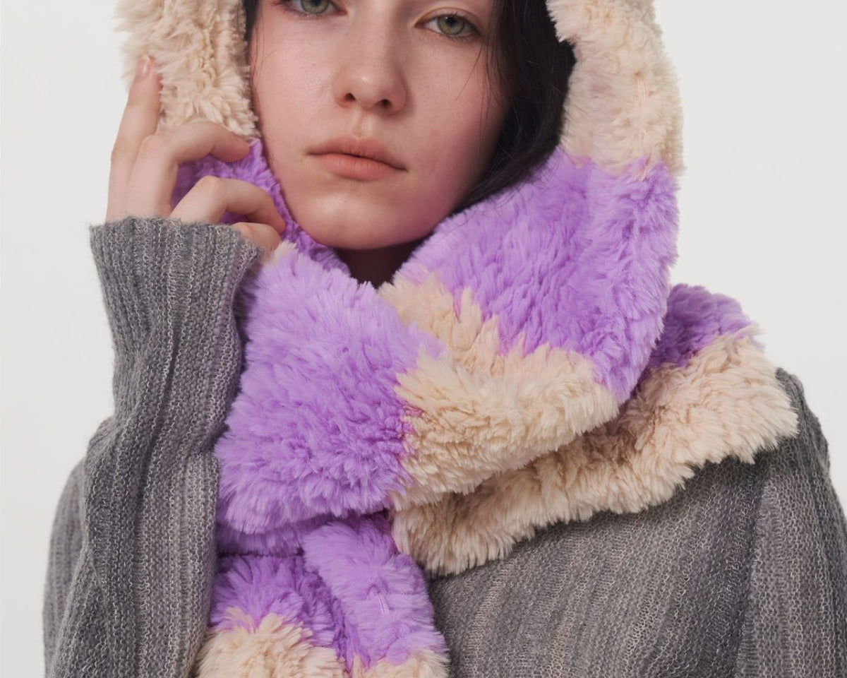 Fuzzy Contrast Striped Scarf - NEWYORKLISTED