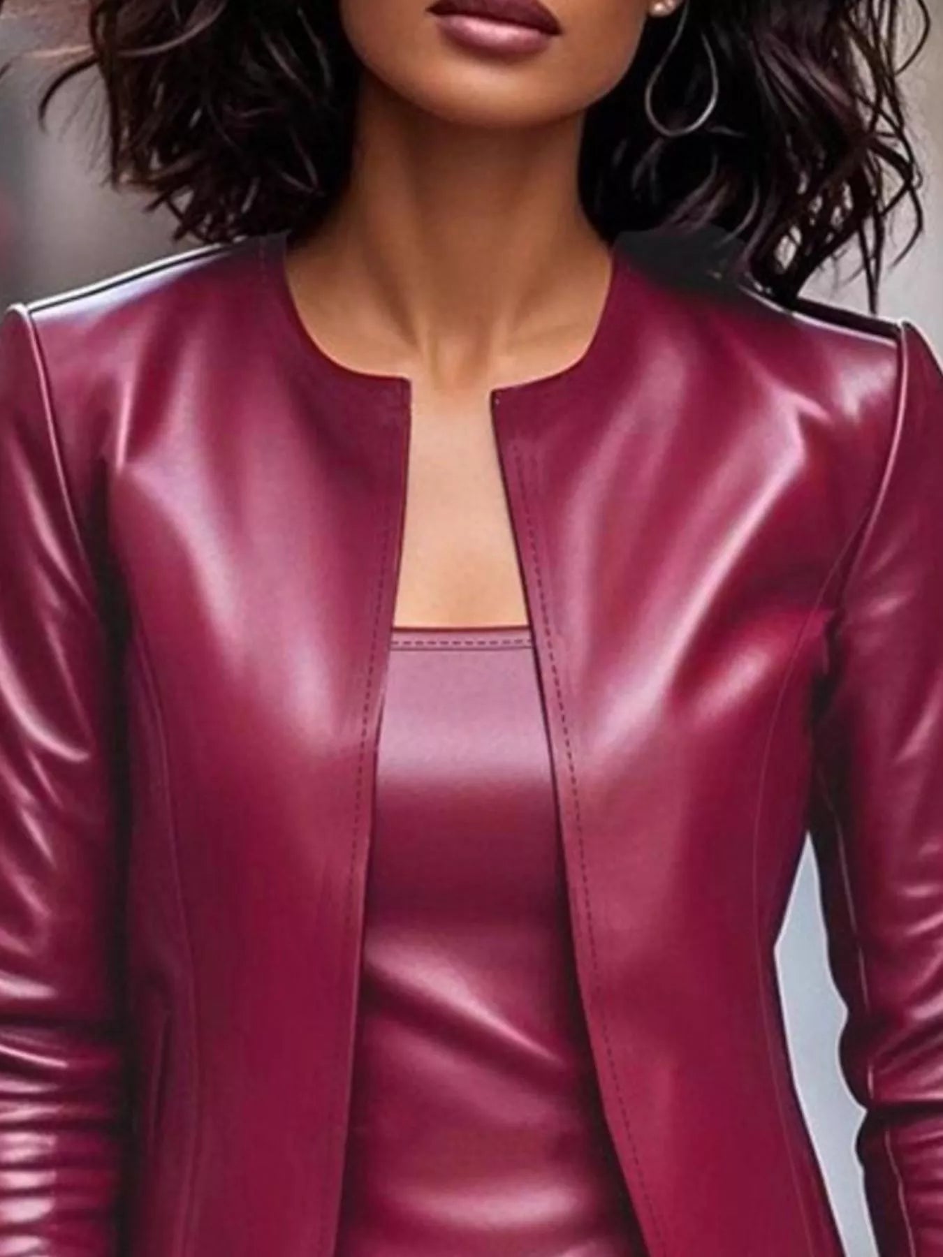 NEWYORKLISTED STYLE COLLECTION: Close-up of a person wearing a burgundy leather jacket.