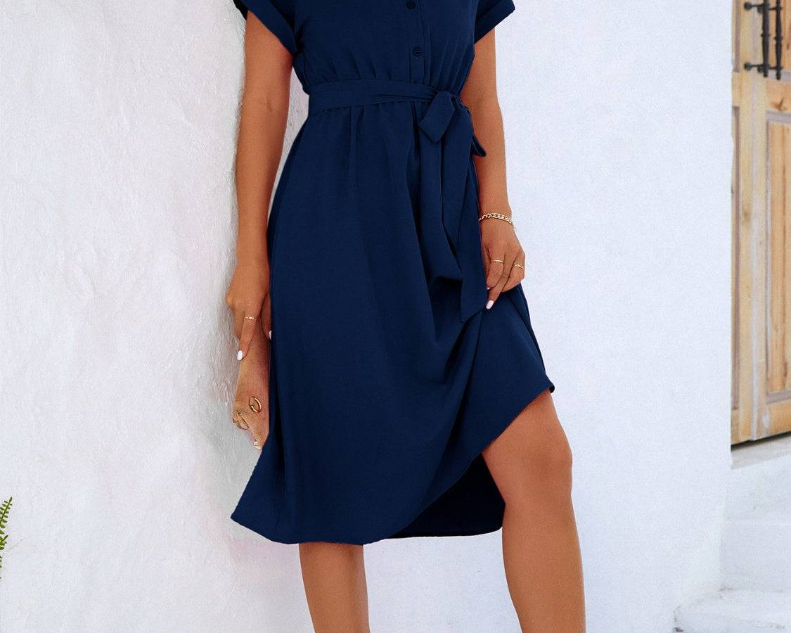 NYLD Buttoned Tie Waist Short Sleeve Dress - NEWYORKLISTED