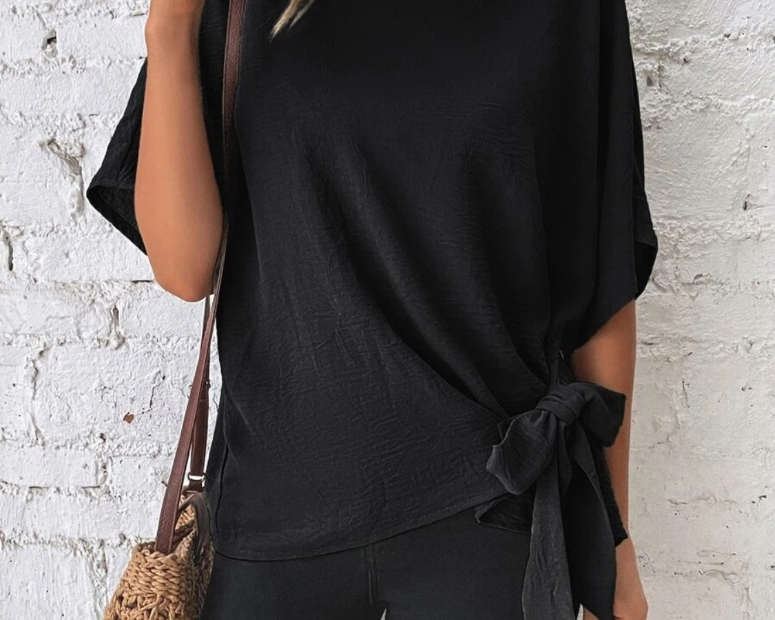 NEWYORKLISTED STYLE COLLECTION: Side Bow Short Sleeve Blouse - NEWYORKLISTED