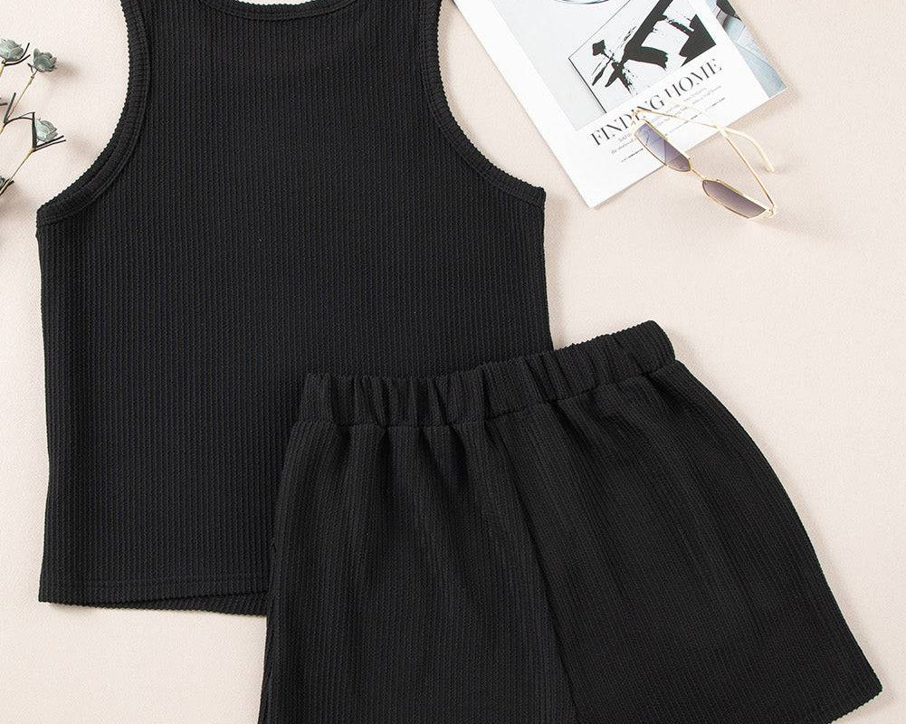 NYLD: Round Neck Sleeveless Top and Shorts Set - NEWYORKLISTED