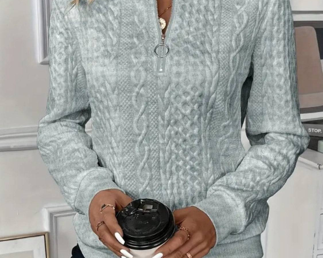 Texture Half Zip Long Sleeve Sweatshirt - NEWYORKLISTED