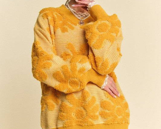 NEWYORKLISTED STYLE COLLECTION: Flower Texture Dropped Shoulder Sweater - NEWYORKLISTED