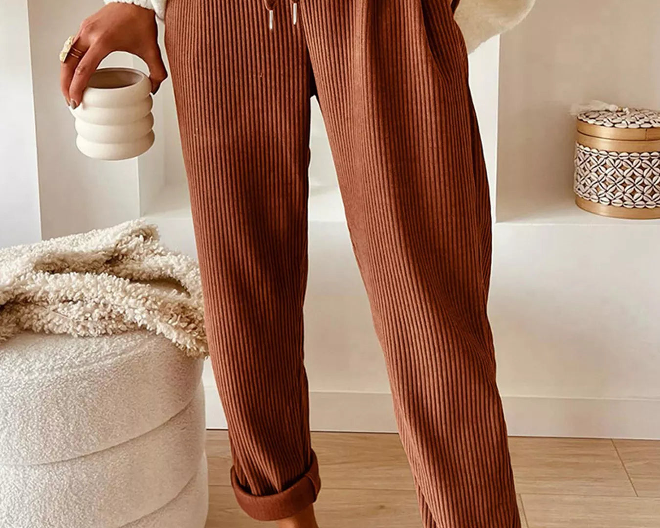 Casual corduroy drawstring pants for women with relaxed fit and soft texture from NEWYORKLISTED STYLE COLLECTION