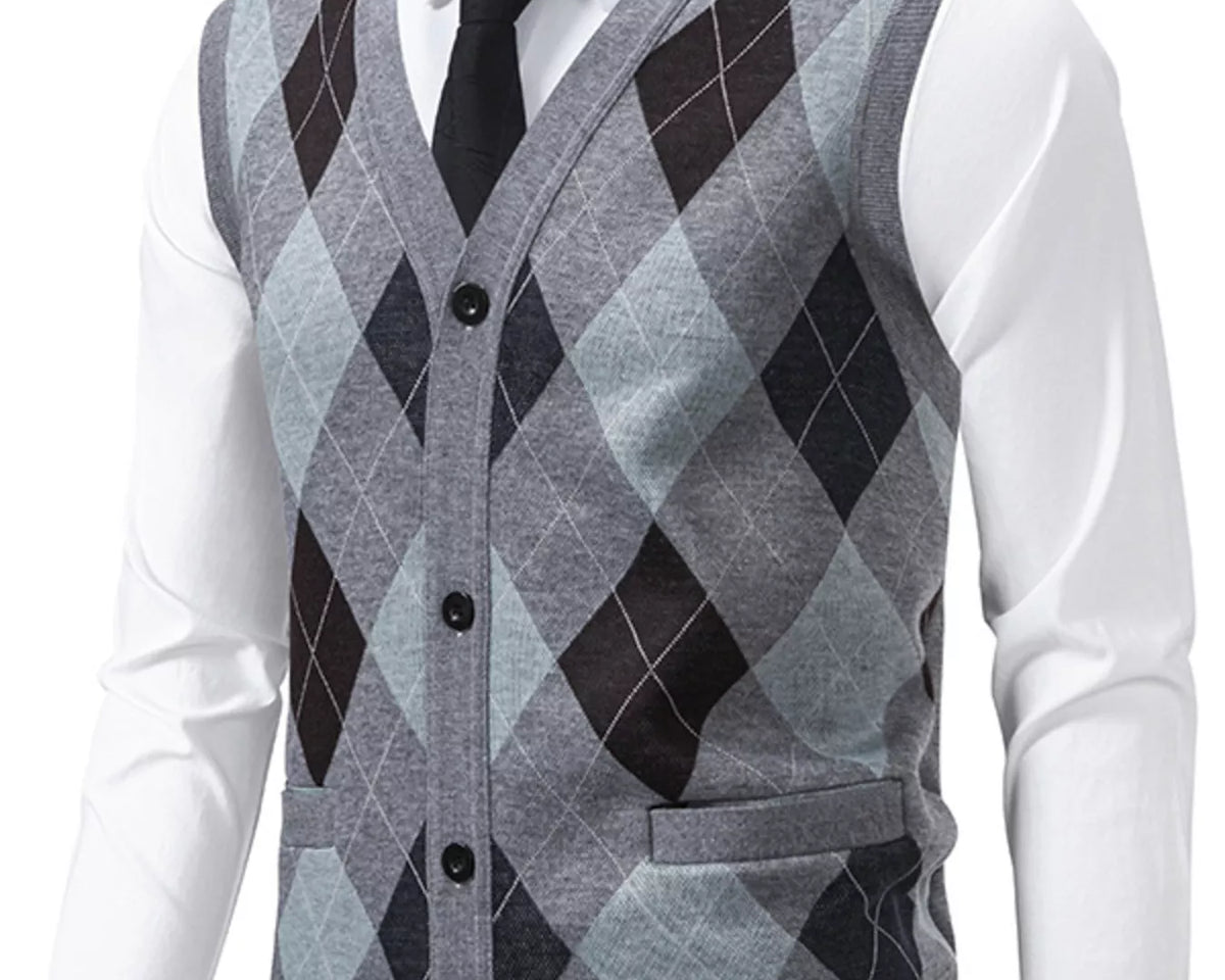 NEWYORKLISTED ATLAS MEN'S COLLECTION – Men's argyle V-neck button-down cardigan vest, product image 5