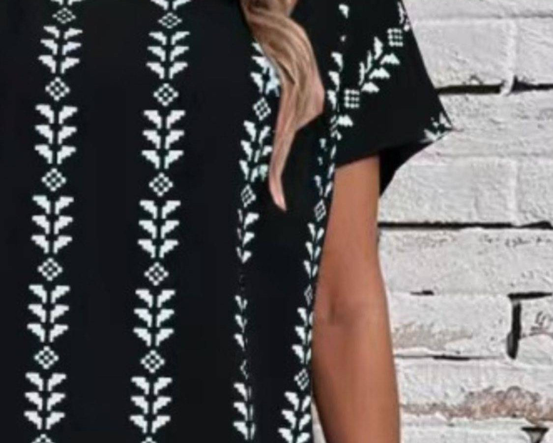 NYLD Wheat Motif Printed Round Neck Short Sleeve Dress - NEWYORKLISTED