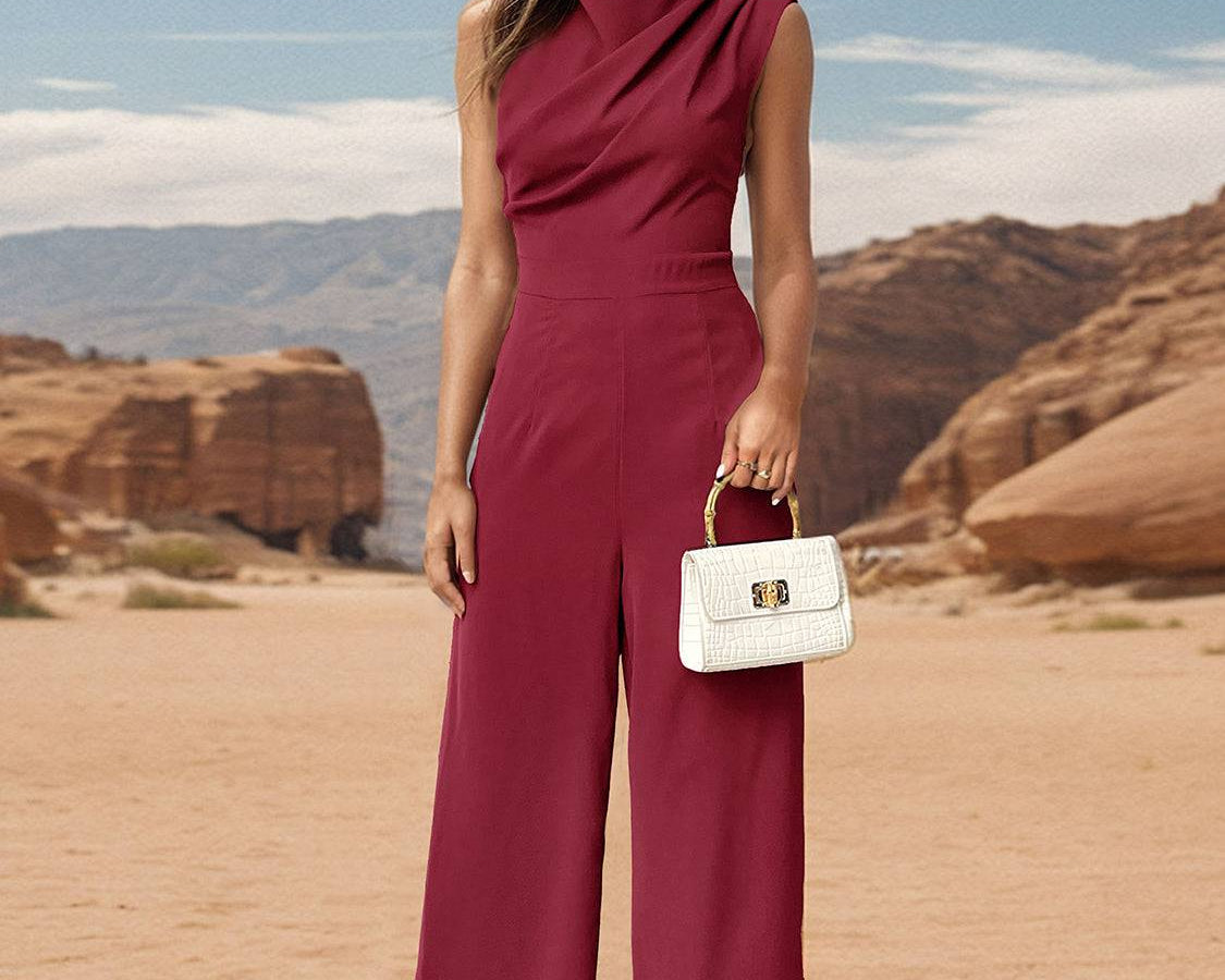 Perfee Ruched Mock Neck Sleeveless Jumpsuit - NEWYORKLISTED