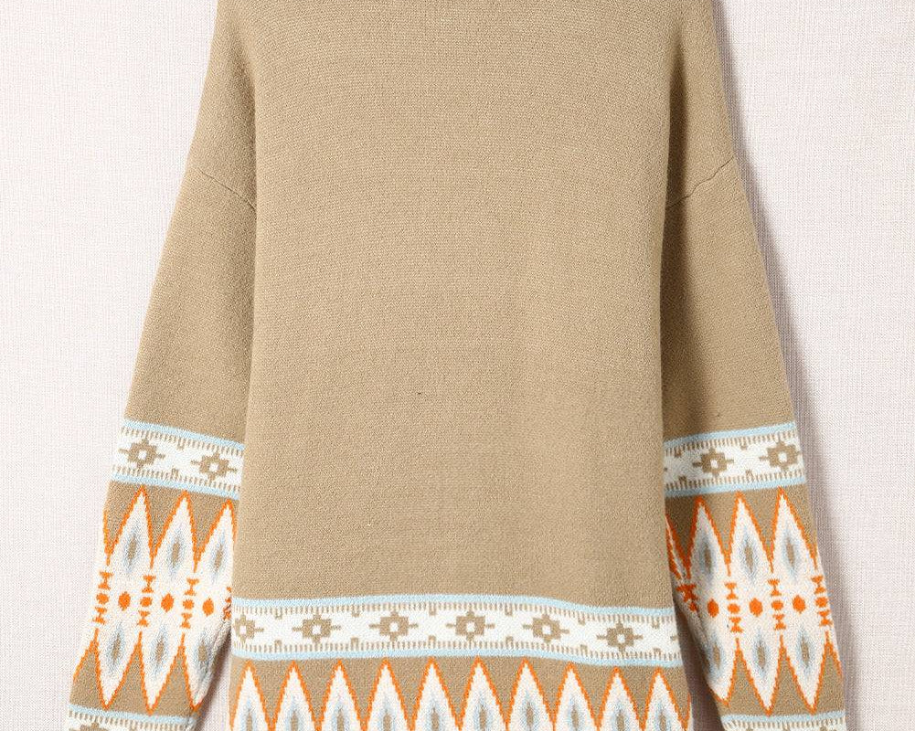 Geometric Open Front Long Sleeve Cardigan - NEWYORKLISTED