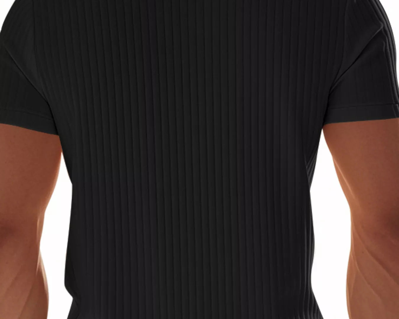 NEWYORKLISTED ATLAS MEN'S COLLECTION: Black ribbed knit t-shirt worn by a person on a white background