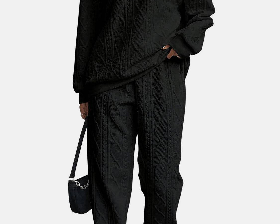 NEWYORKLISTED STYLE COLLECTION: Texture Round Neck Top and Pants Set - NEWYORKLISTED