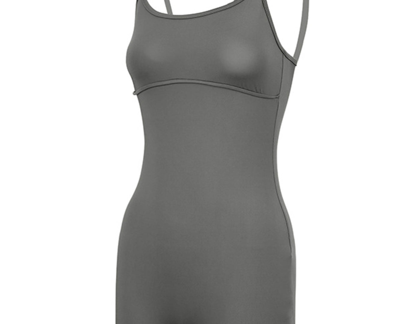 NEWYORKLISTED ACTIVEWEAR COLLECTION: Gray bodysuit with thin straps on a white background