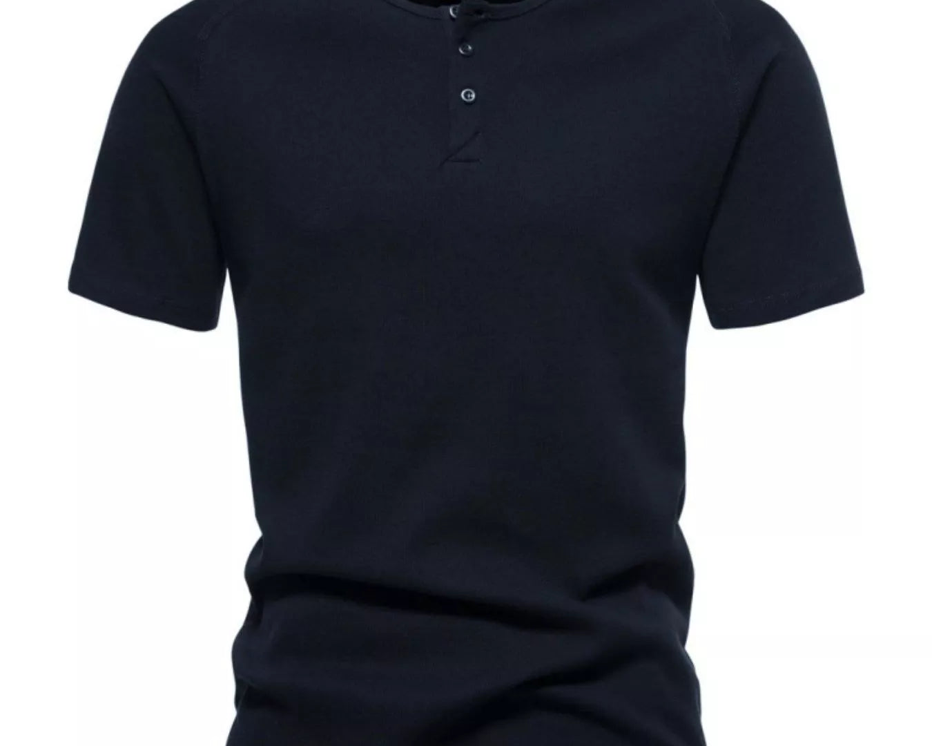 NEWYORKLISTED ATLAS MEN'S COLLECTION: Black short-sleeve henley shirt on a white background