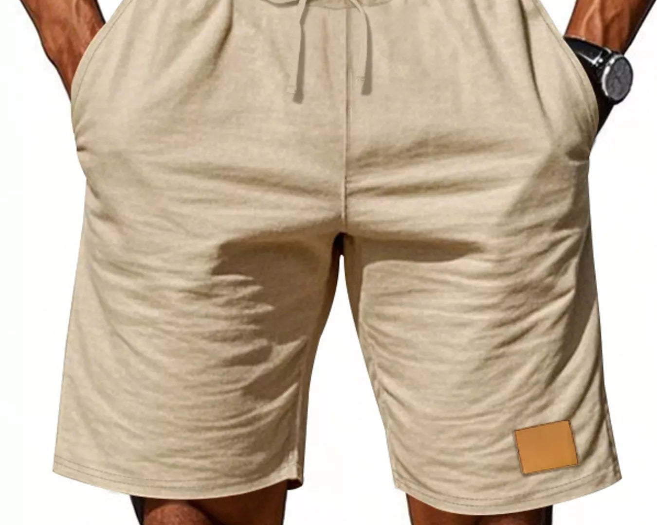 NEWYORKLISTED ATLAS MEN'S COLLECTION: Beige shorts with a drawstring on a plain background