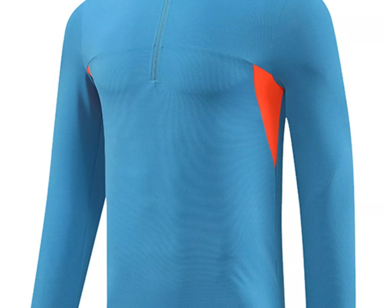 NEWYORKLISTED ATLAS MEN'S COLLECTION: Blue long-sleeve athletic shirt with a red panel on a white background