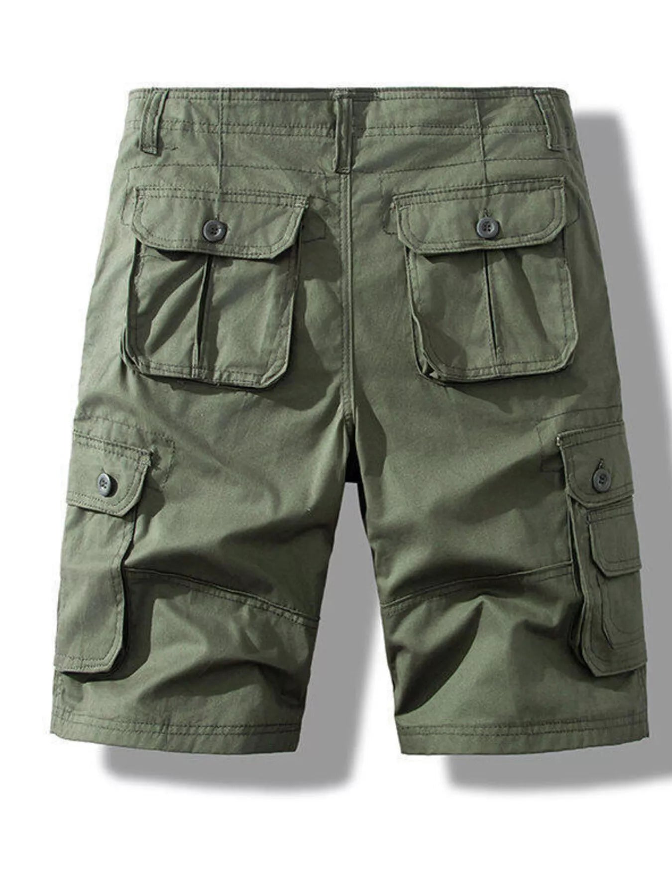 ATLAS MEN'S COLLECTION: Green cargo shorts with multiple pockets on a white background
