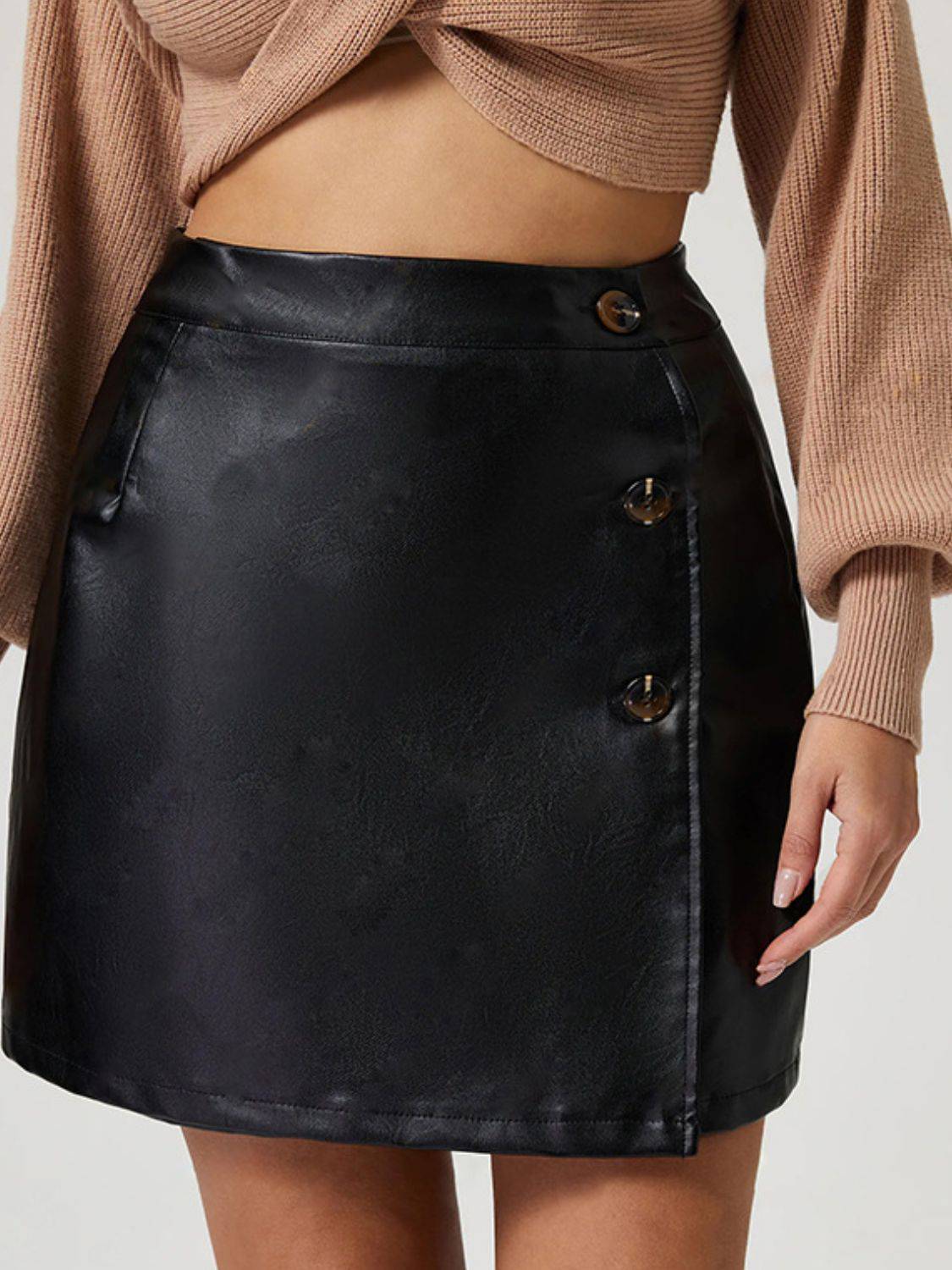 Buttoned High Rise Mini Skirt - NEWYORKLISTED