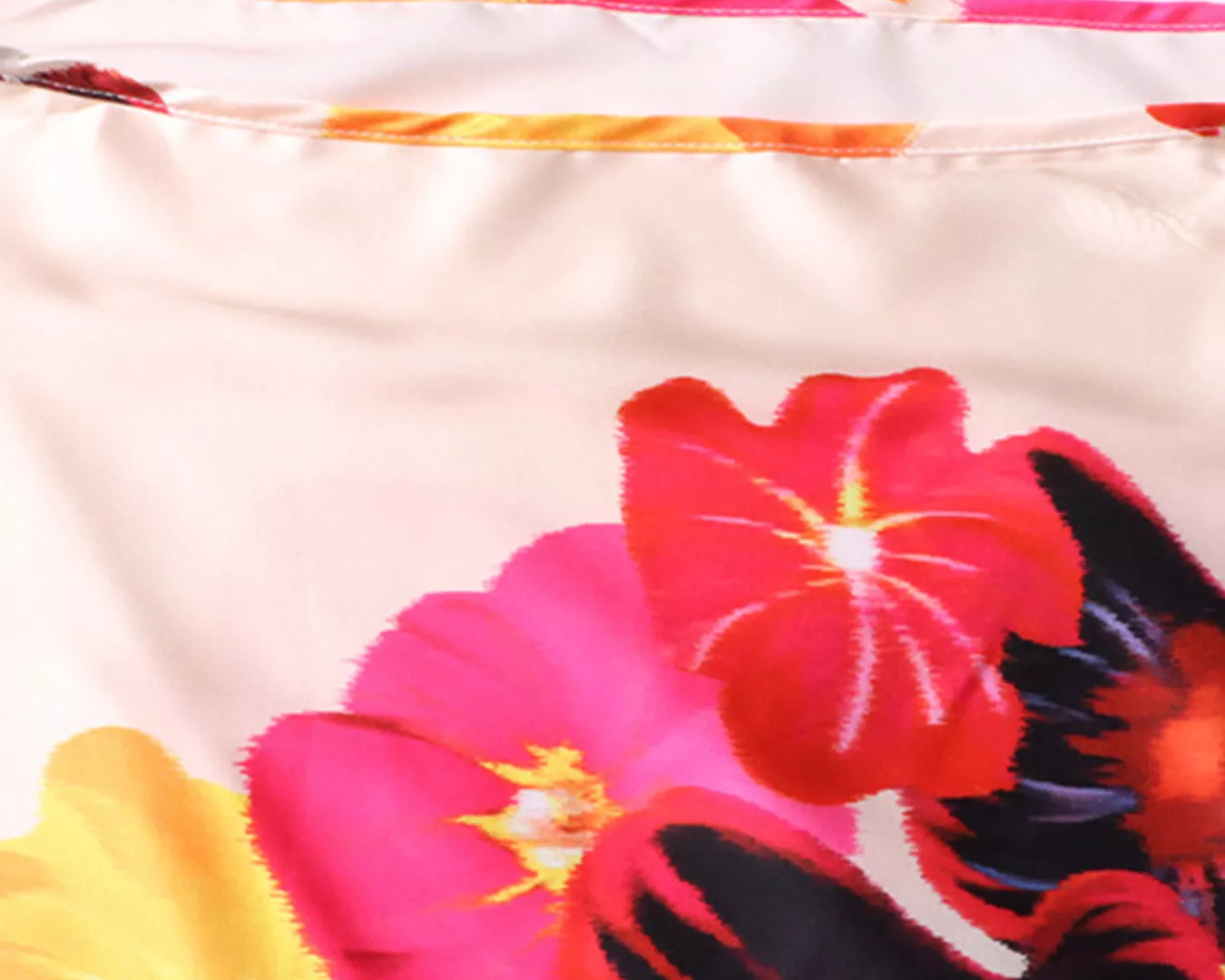 NEWYORKLSITED STYLE COLLECTION: Close-up of a colorful fabric with floral patterns on a white background