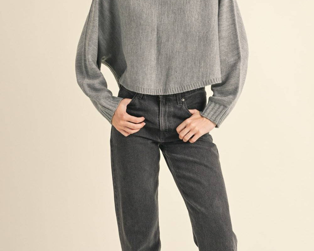 Mable Round Neck Dolman Sleeve Cropped Sweater - NEWYORKLISTED