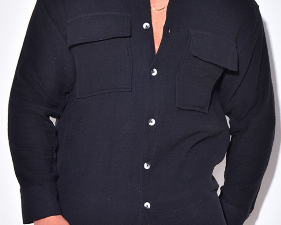 NEWYORKLISTED ATLAS MEN'S COLLECTION: Full Size Collared Neck Long Sleeve Shirt Black