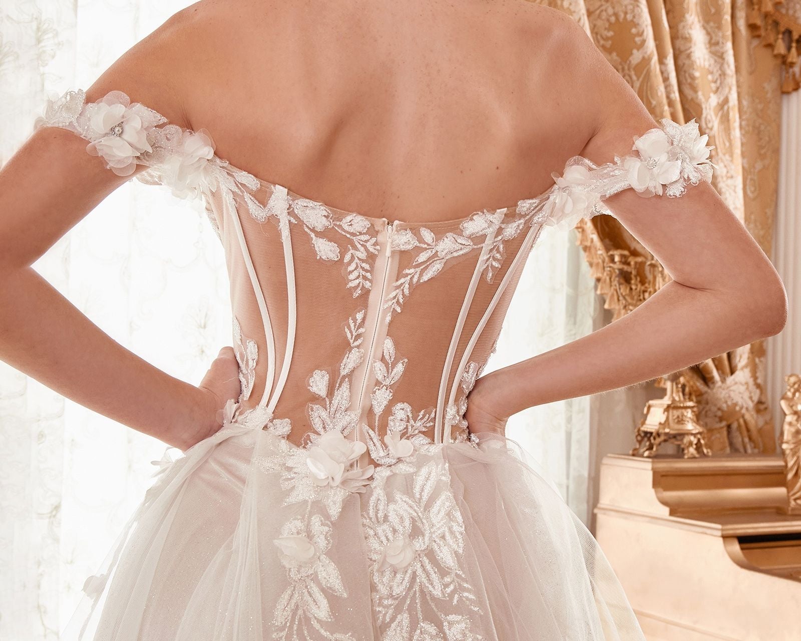 Off The Shoulder Floral A-Line Bridal Gown-4