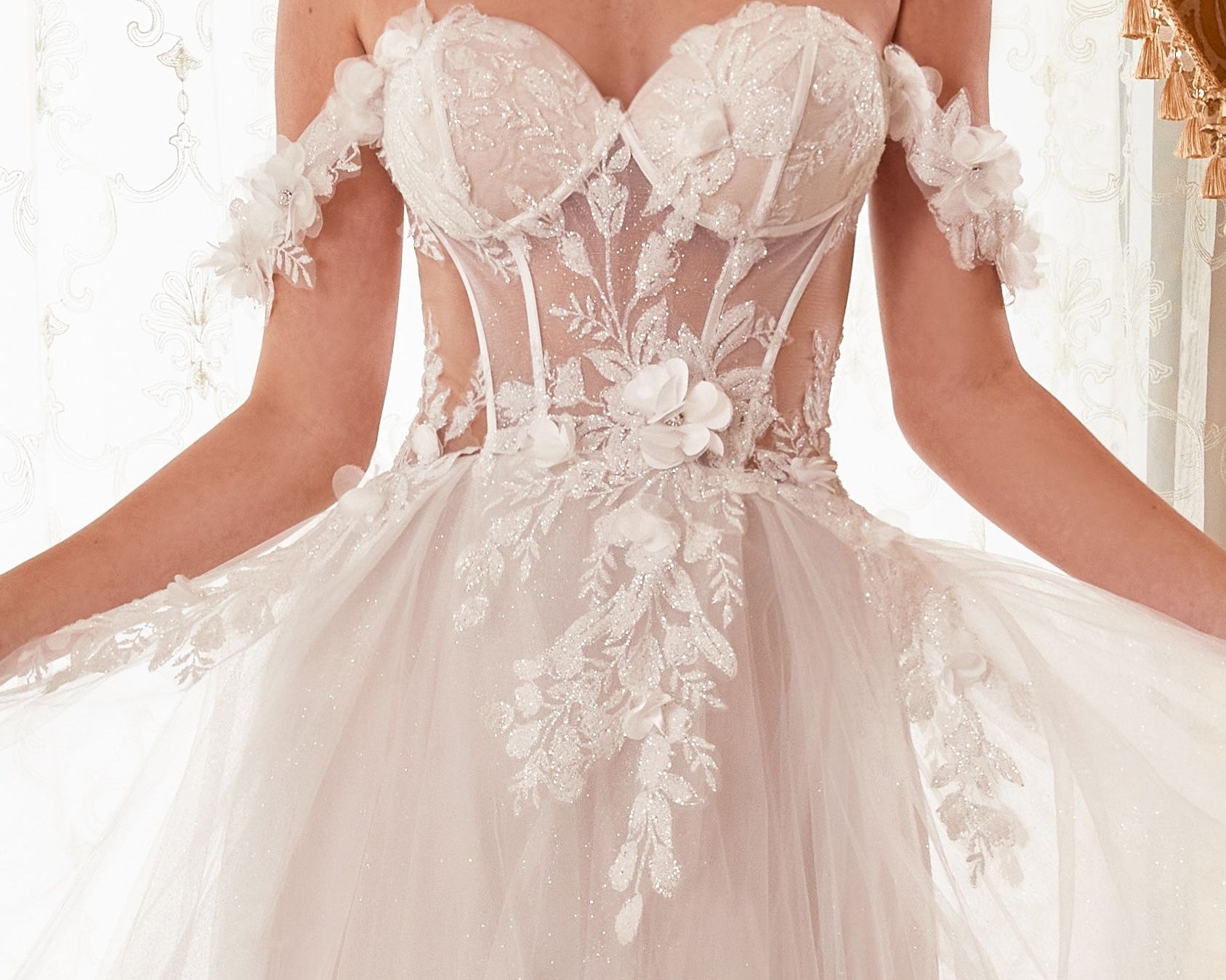 Off The Shoulder Floral A-Line Bridal Gown-3