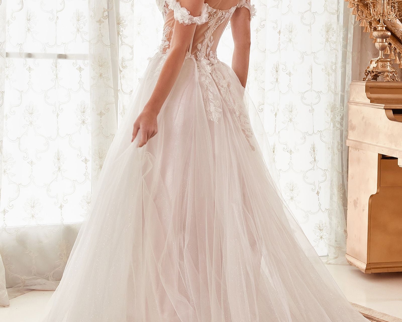 Off The Shoulder Floral A-Line Bridal Gown-2