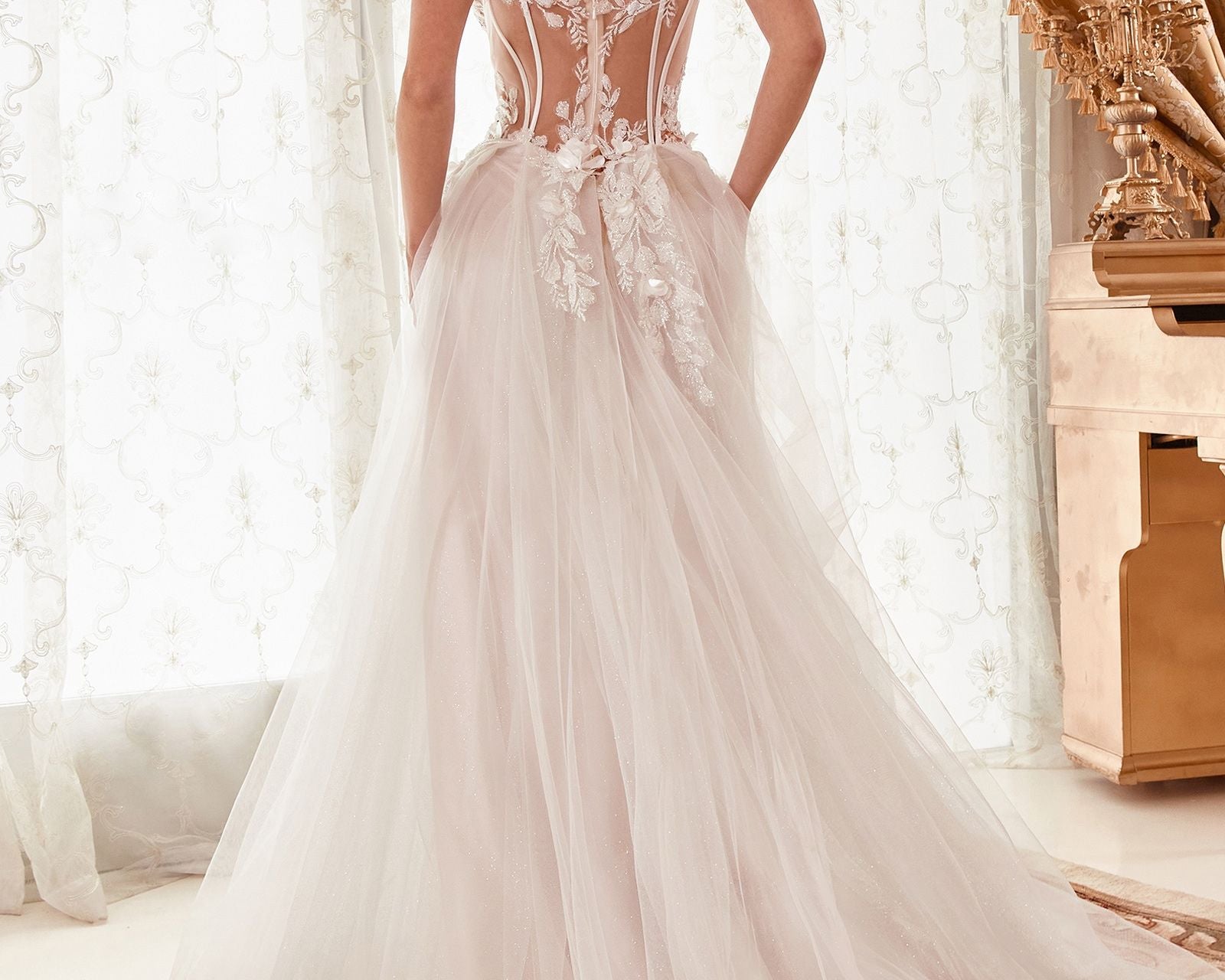 Off The Shoulder Floral A-Line Bridal Gown-1