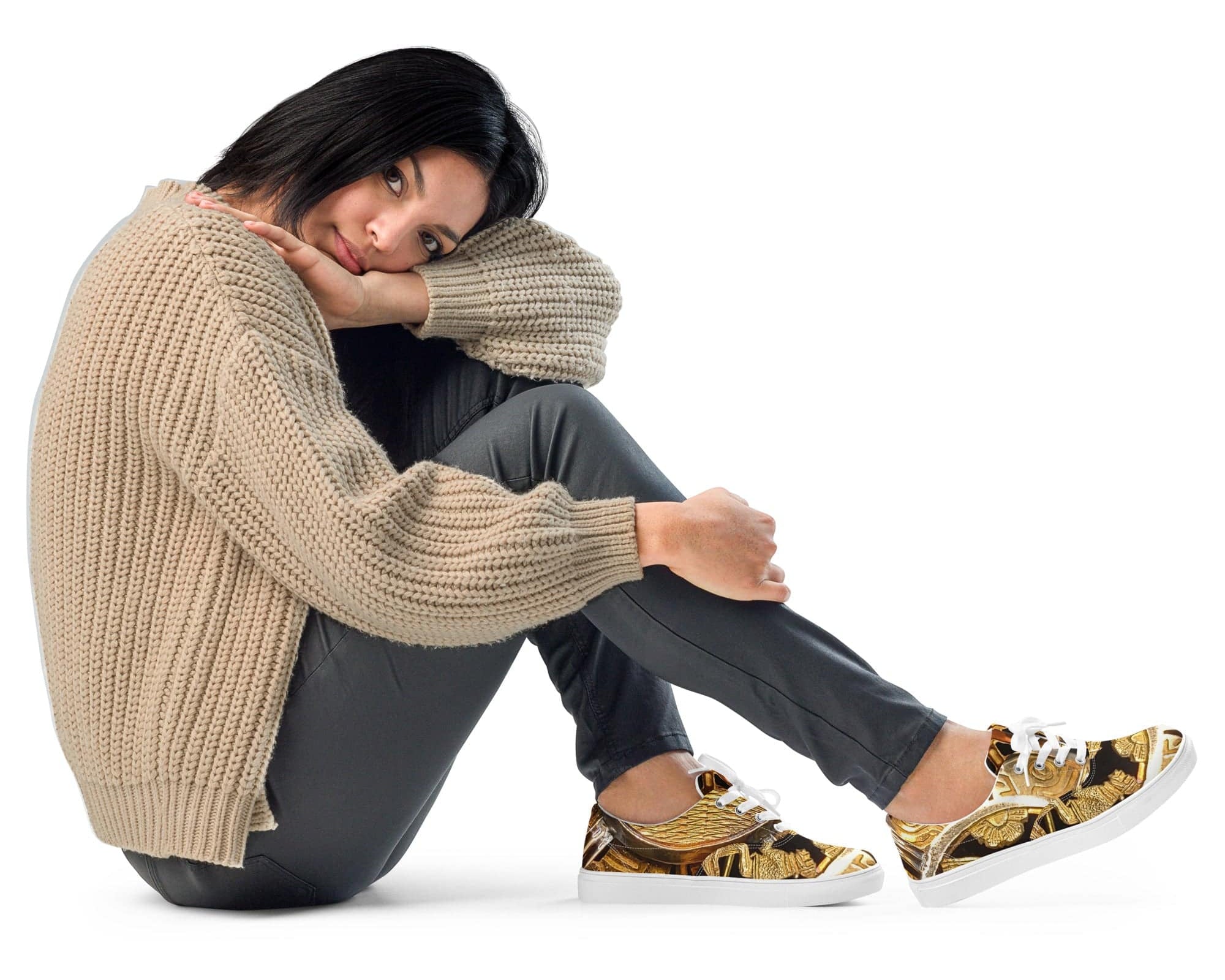 NEWYORKLISTED Model Wearing Midas Touch Gold Canvas Snaekers