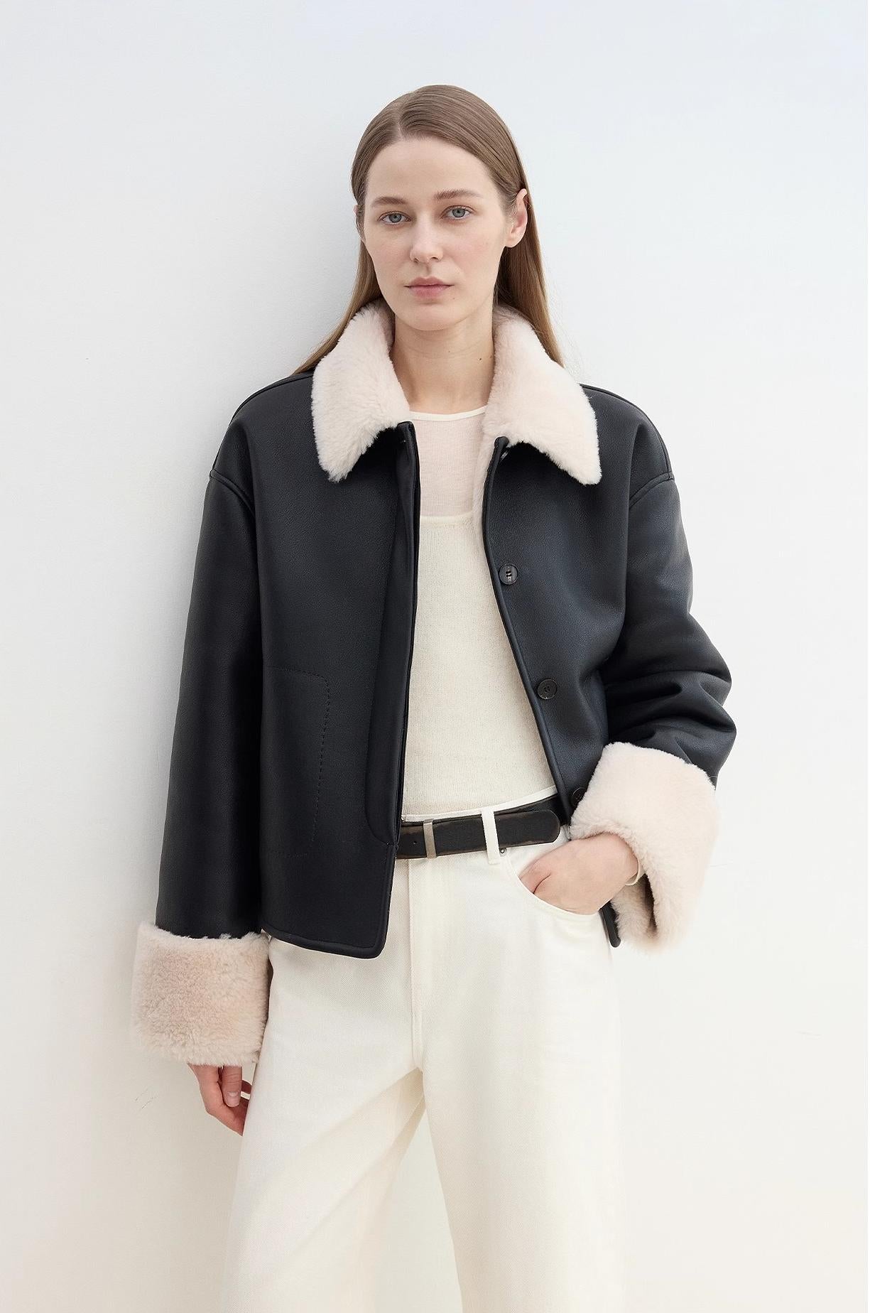 Slightly Sweet Latte Second Generation Furry Lapel Casual Straight Shorn Shearling Jacket - NEWYORKLISTED