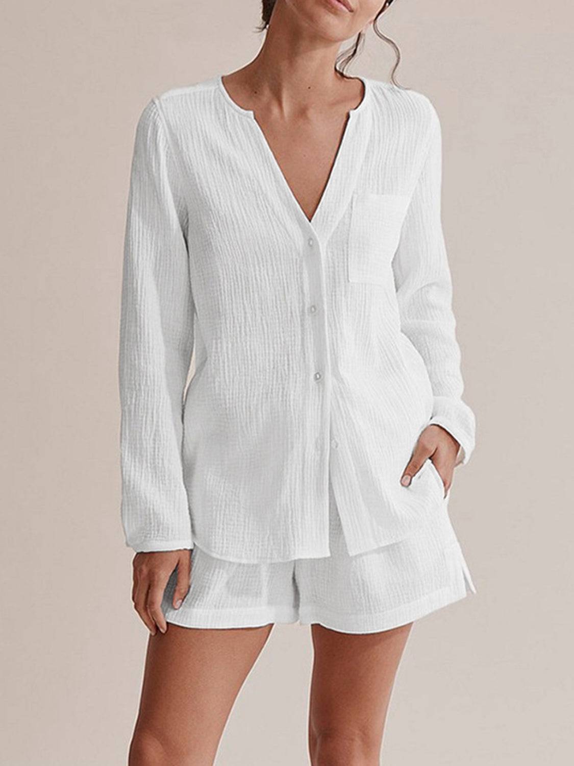 NYLD: Notched Long Sleeve Top and Shorts Set - NEWYORKLISTED