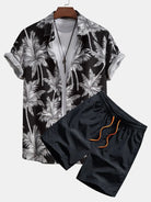 NEWYORKLISTED ATLAS MEN'S COLLECTION: Palm Tree Print Short Sleeve Shirt & Shorts Set – Men's Plus Size | Lightweight Two-Piece Outfit in Black