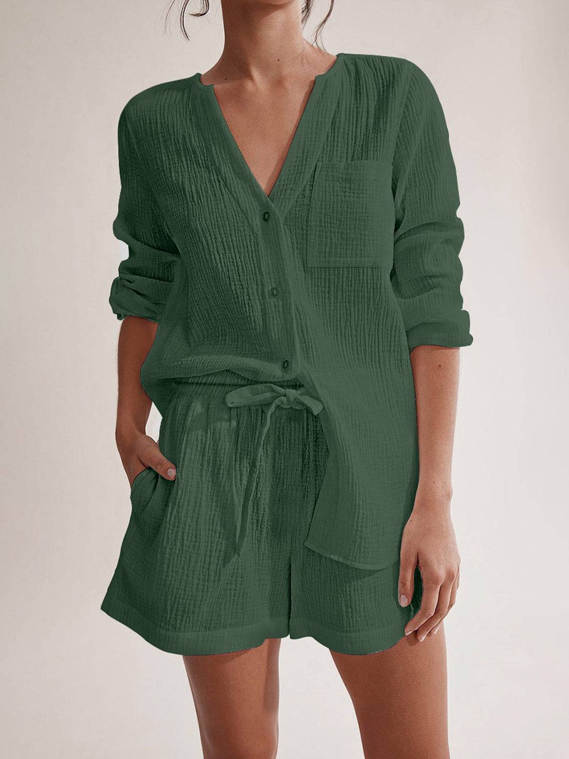NYLD: Notched Long Sleeve Top and Shorts Set - NEWYORKLISTED