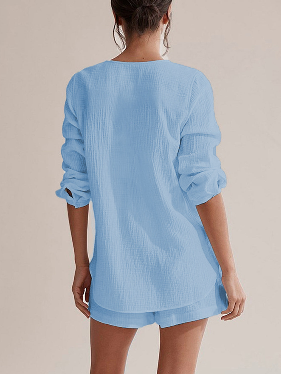 NYLD: Notched Long Sleeve Top and Shorts Set - NEWYORKLISTED