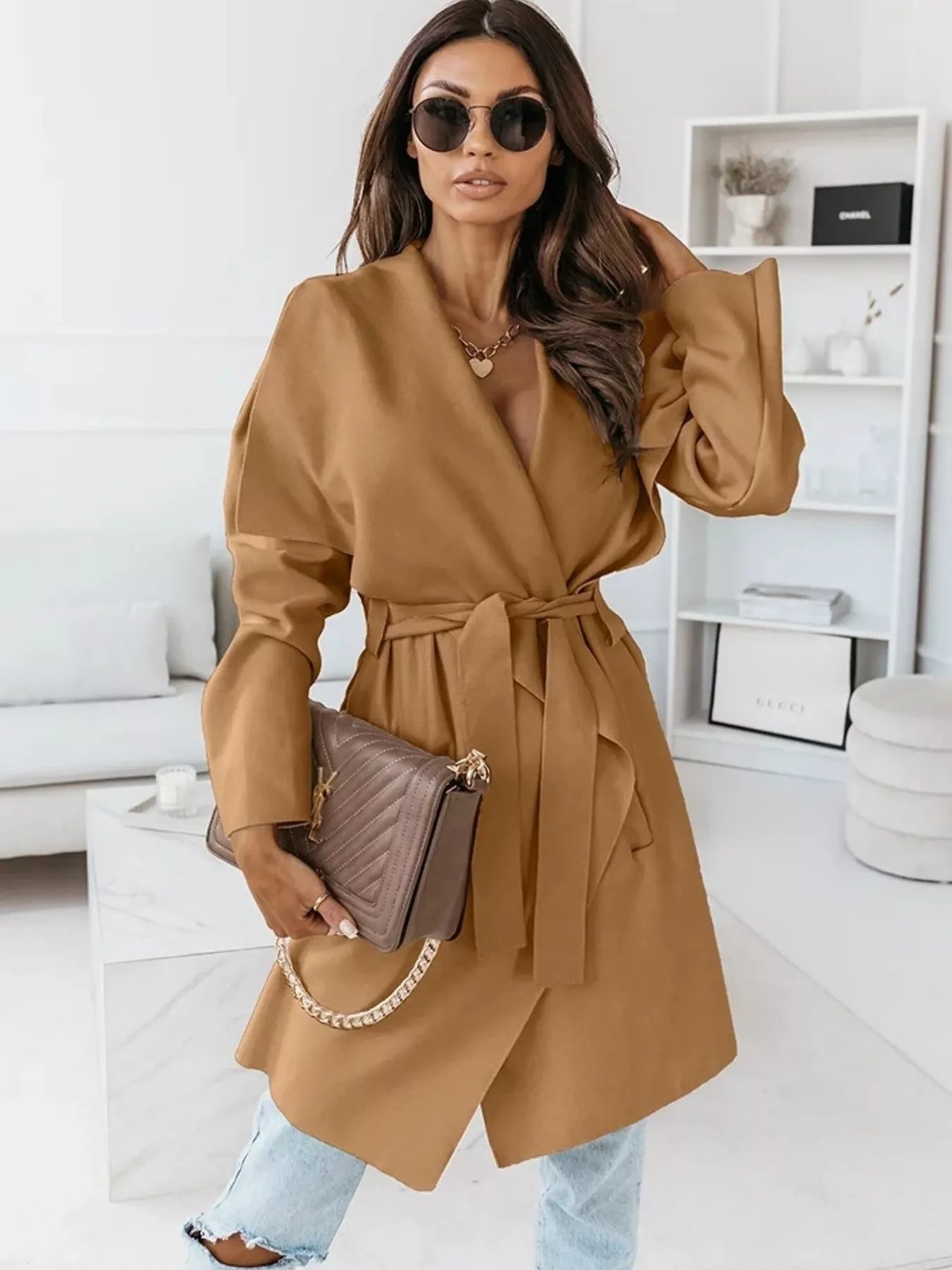 NEWYORKLISTED STYLE COLLECTION: Tie-Waist Long Sleeve Outerwear Coat — Elegant Belted Layering Jacket