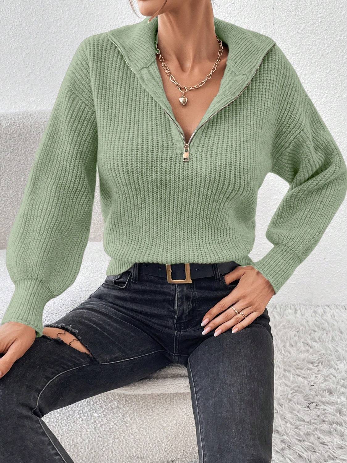 Honey Half Zip Dropped Shoulder Sweater - NEWYORKLISTED