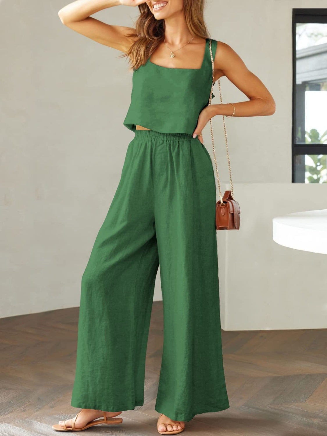 NYLD: Square Neck Top and Wide Leg Pants Set - NEWYORKLISTED